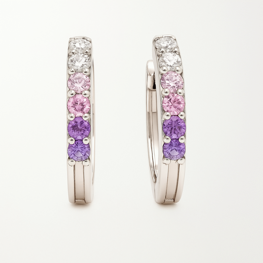 Sparkling Pink & Purple CZ Hoops Earrings