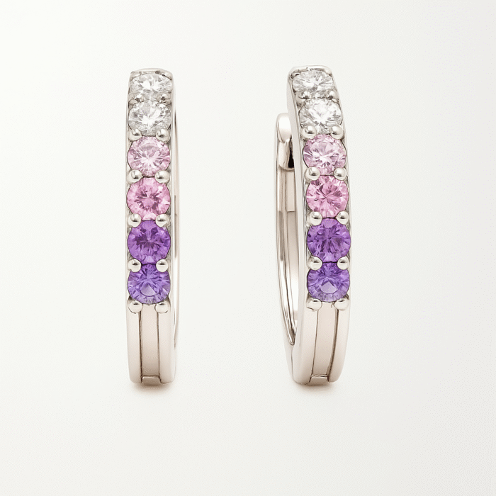 Sparkling Pink & Purple CZ Hoops Earrings