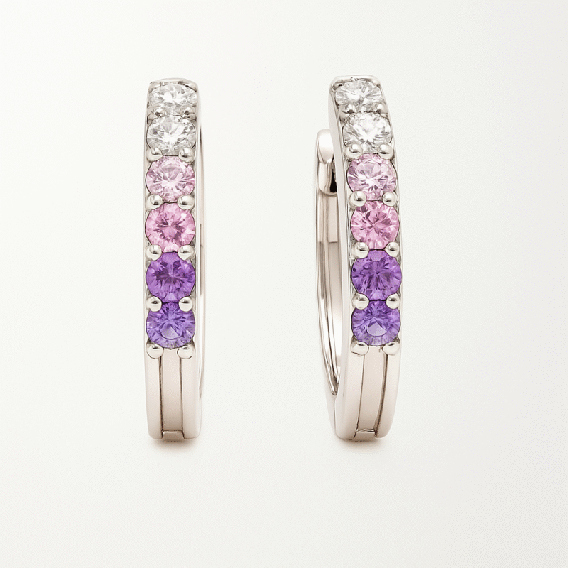 Sparkling Pink & Purple CZ Hoops Earrings