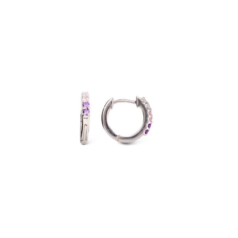 Sparkling Pink & Purple CZ Hoops Earrings - Image 2