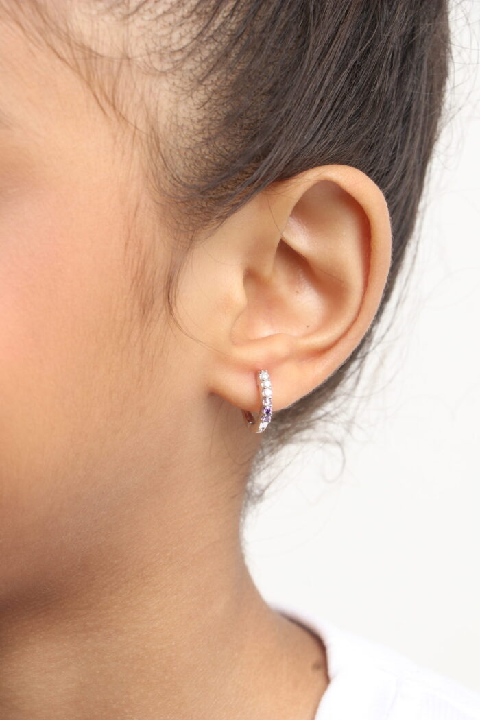 Sparkling Pink & Purple CZ Hoops Earrings - Image 4
