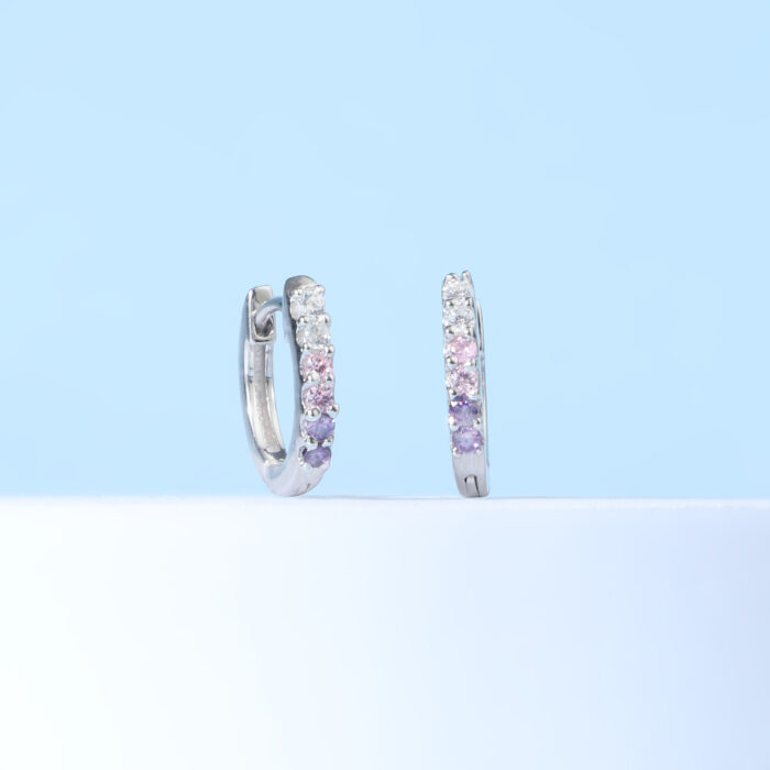 Sparkling Pink & Purple CZ Hoops Earrings - Image 3