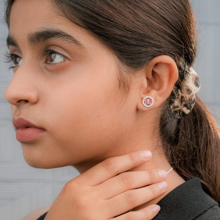 Starry Butterfly Earring in a jewelled Ring || Pink Color - Image 4