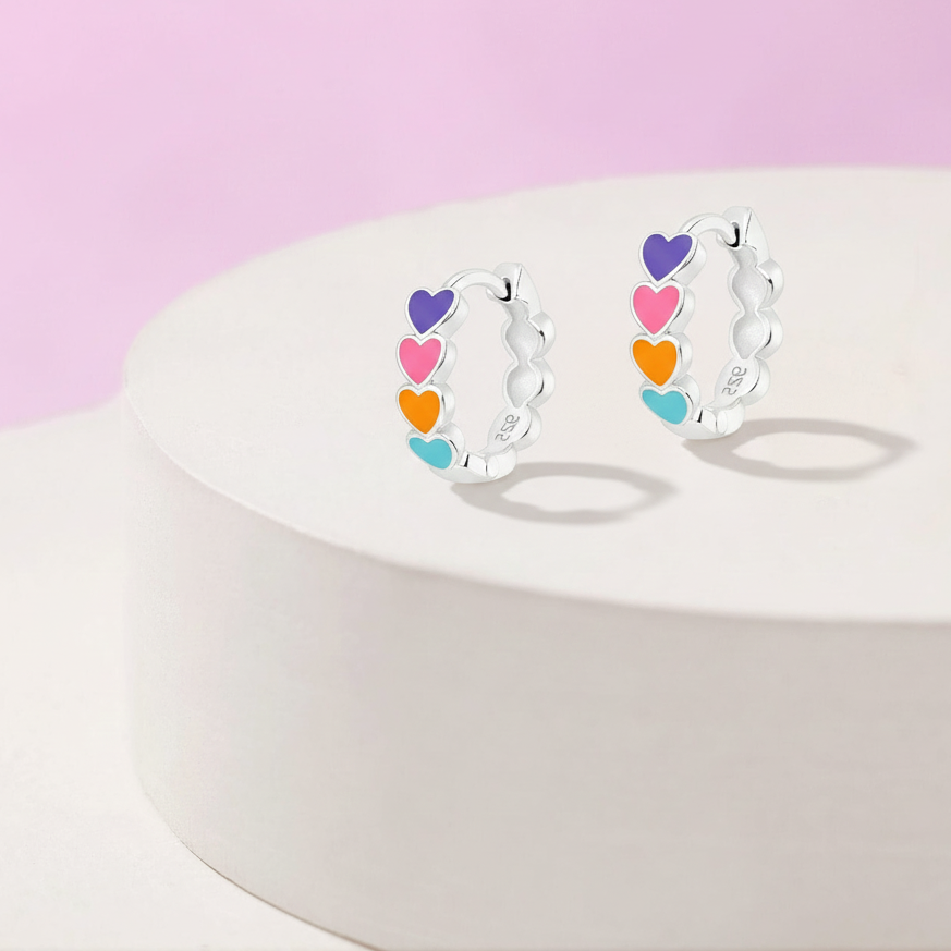 Rainbow Heart Girls Hoop Earrings