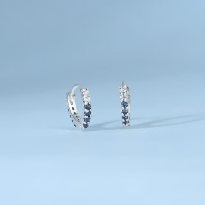 Sparkling Blue CZ Hoops Earrings