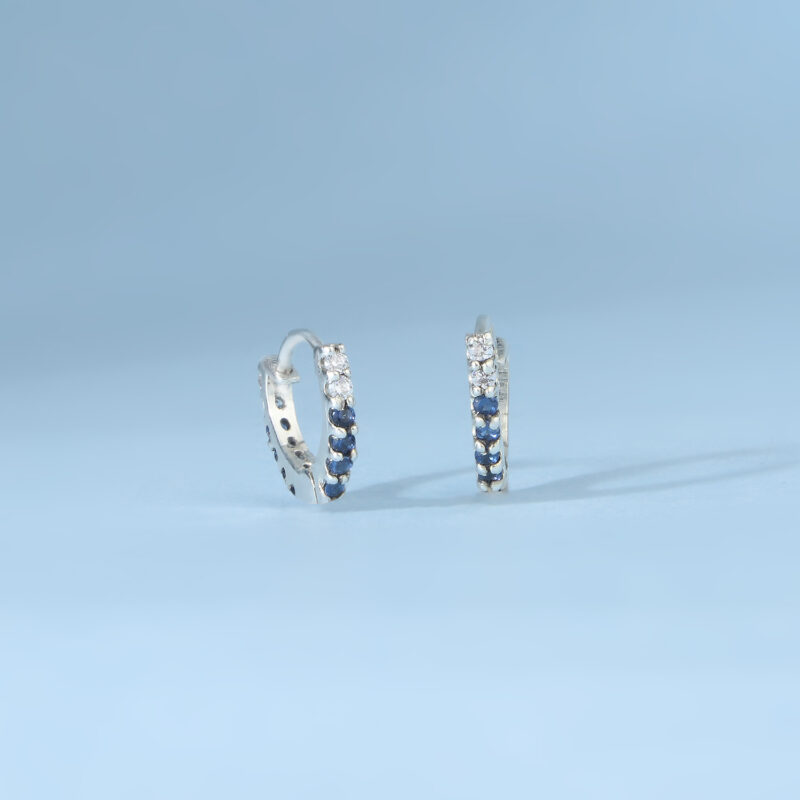 Sparkling Blue CZ Hoops Earrings