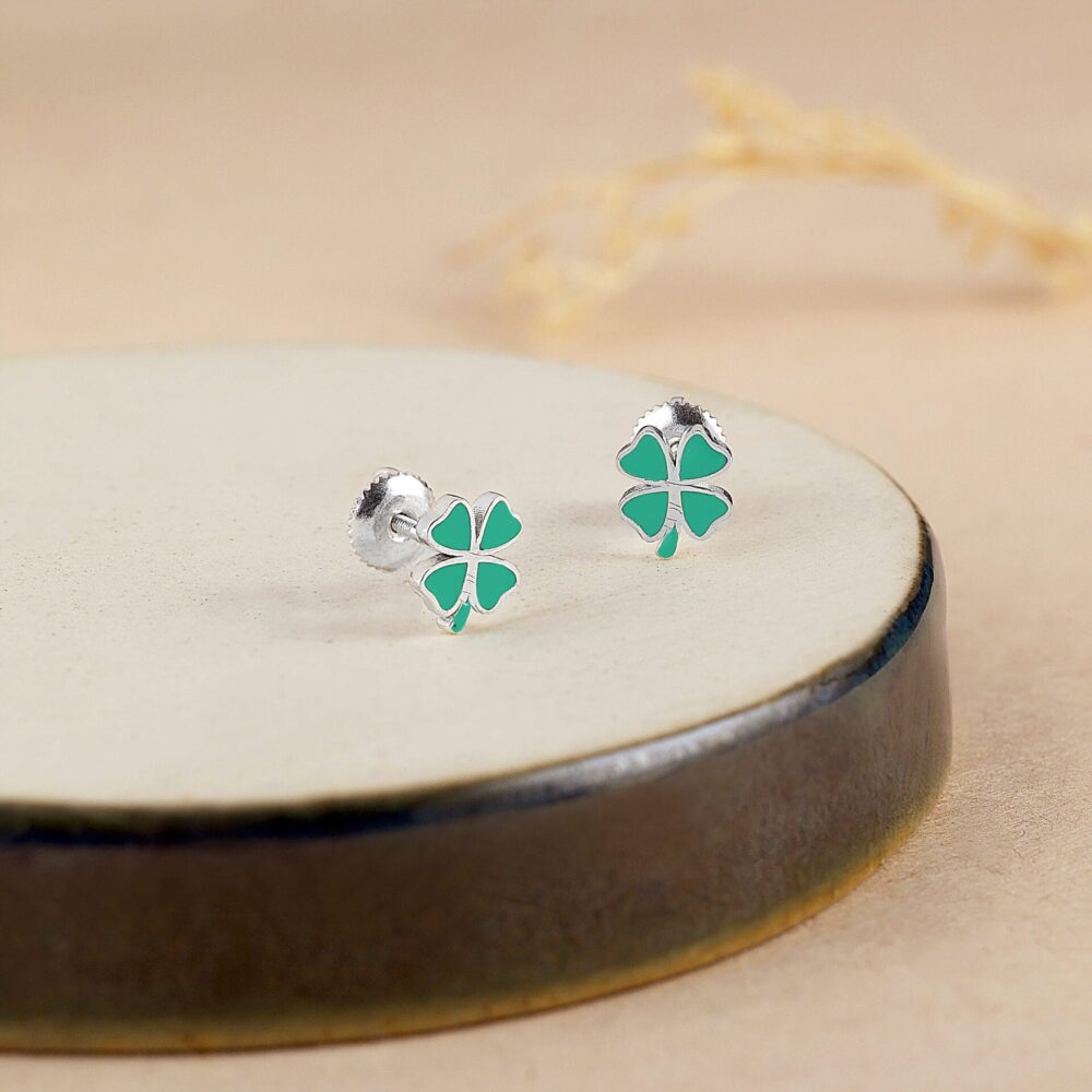 Aquamarine Heart-Petal Flower Kids Earrings