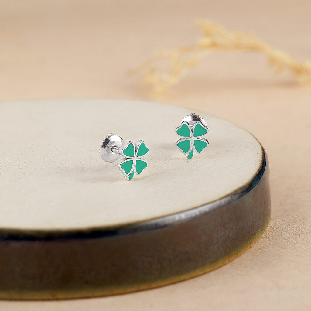 Aquamarine Heart-Petal Flower Kids Earrings