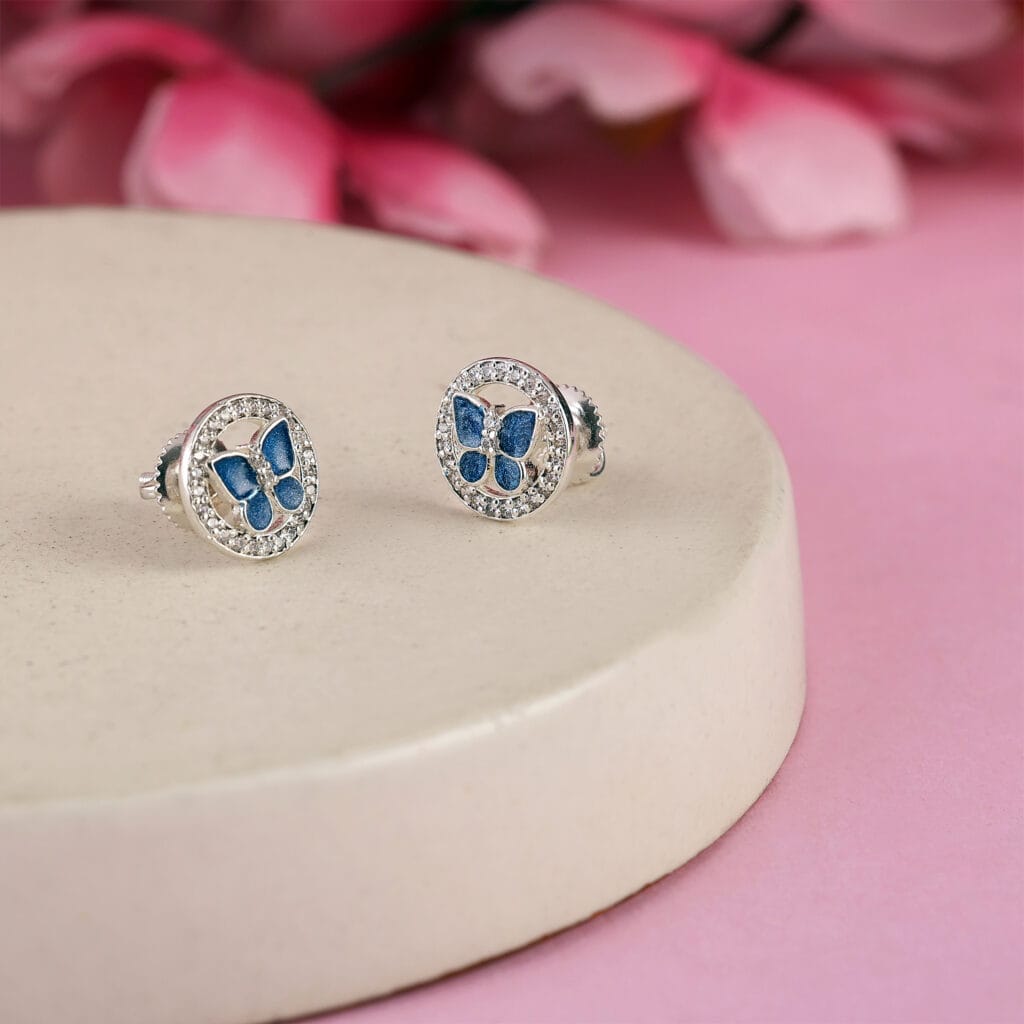 Starry Butterfly Earring In a Jewelled Ring || Blue Color