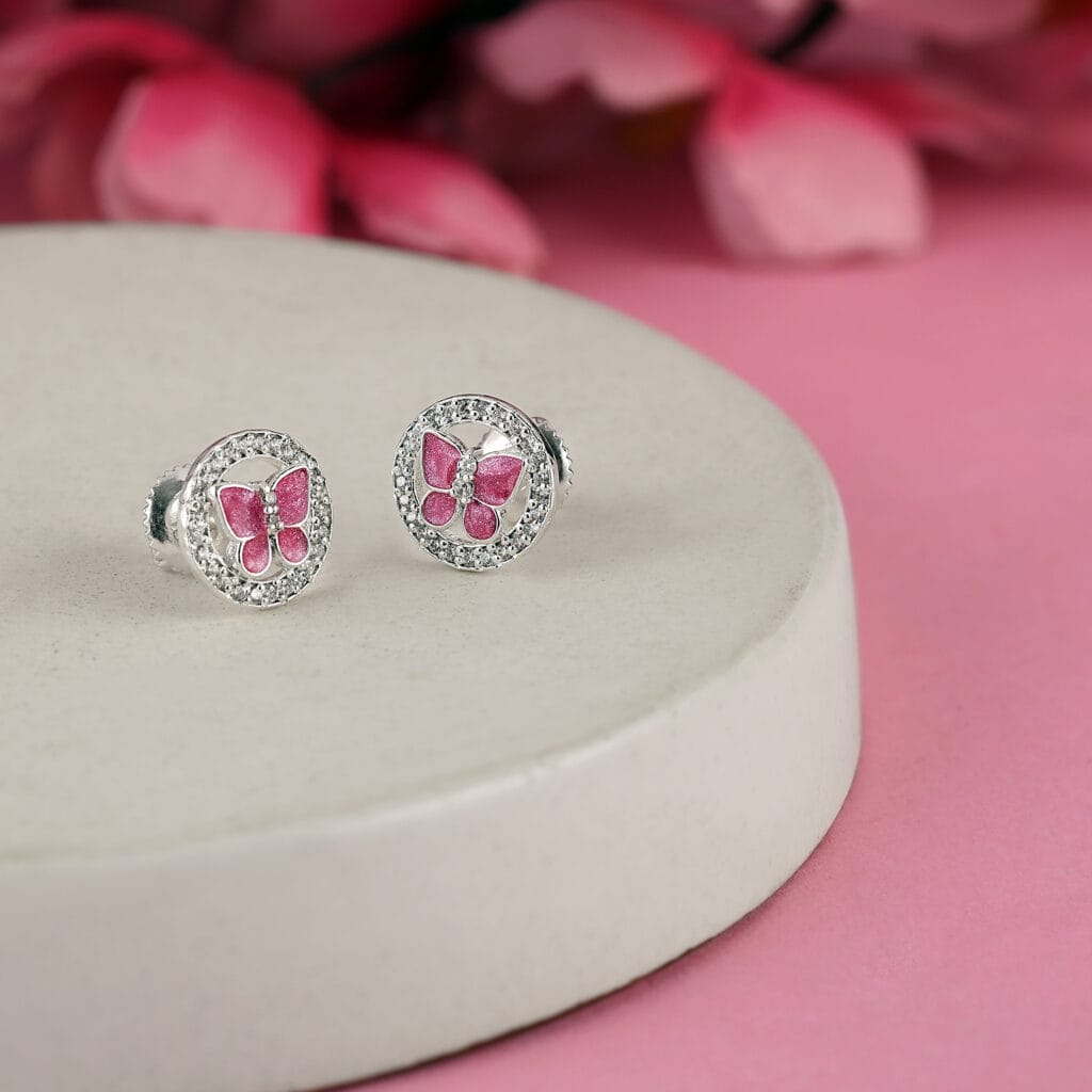 Starry Butterfly Earring in a jewelled Ring || Pink Color