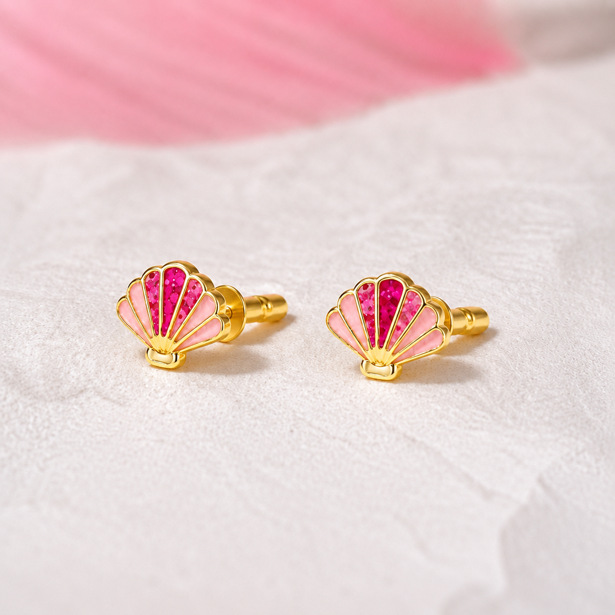 Glitter Shell Earrings in Pink - Image 6