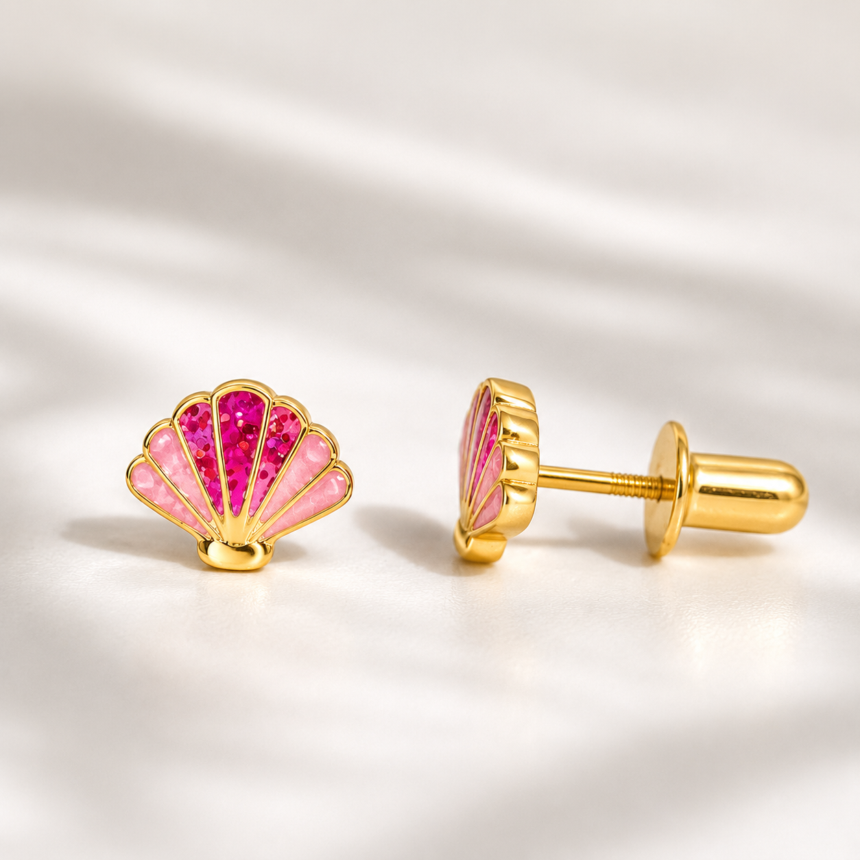 Glitter Shell Earrings in Pink - Image 7