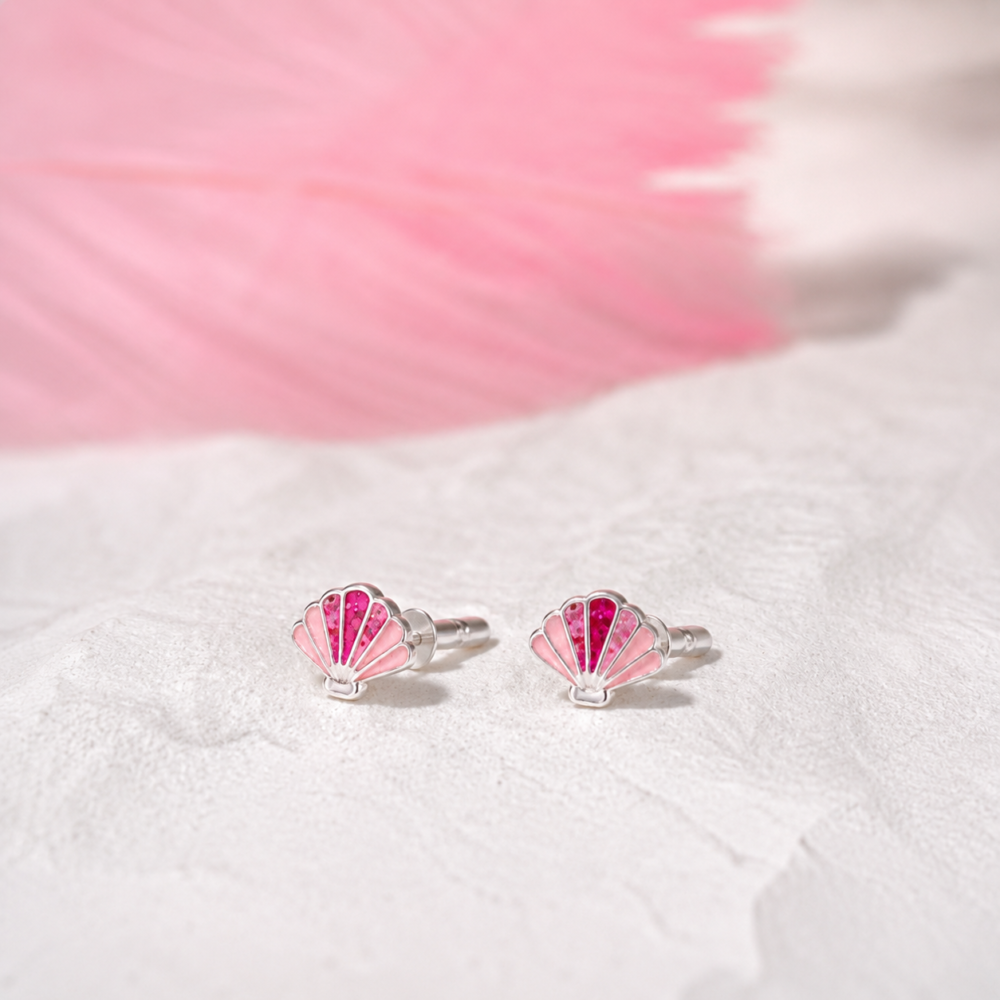 Glitter Shell Earrings in Pink