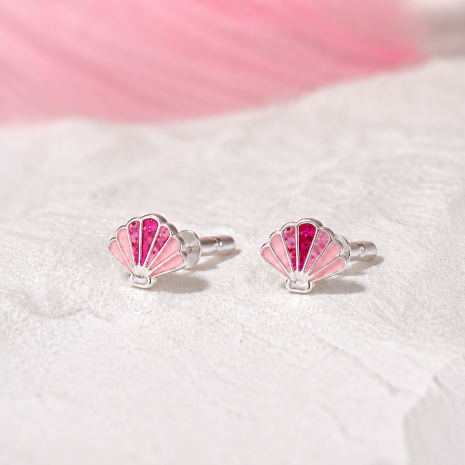 Glitter Shell Earrings in Pink
