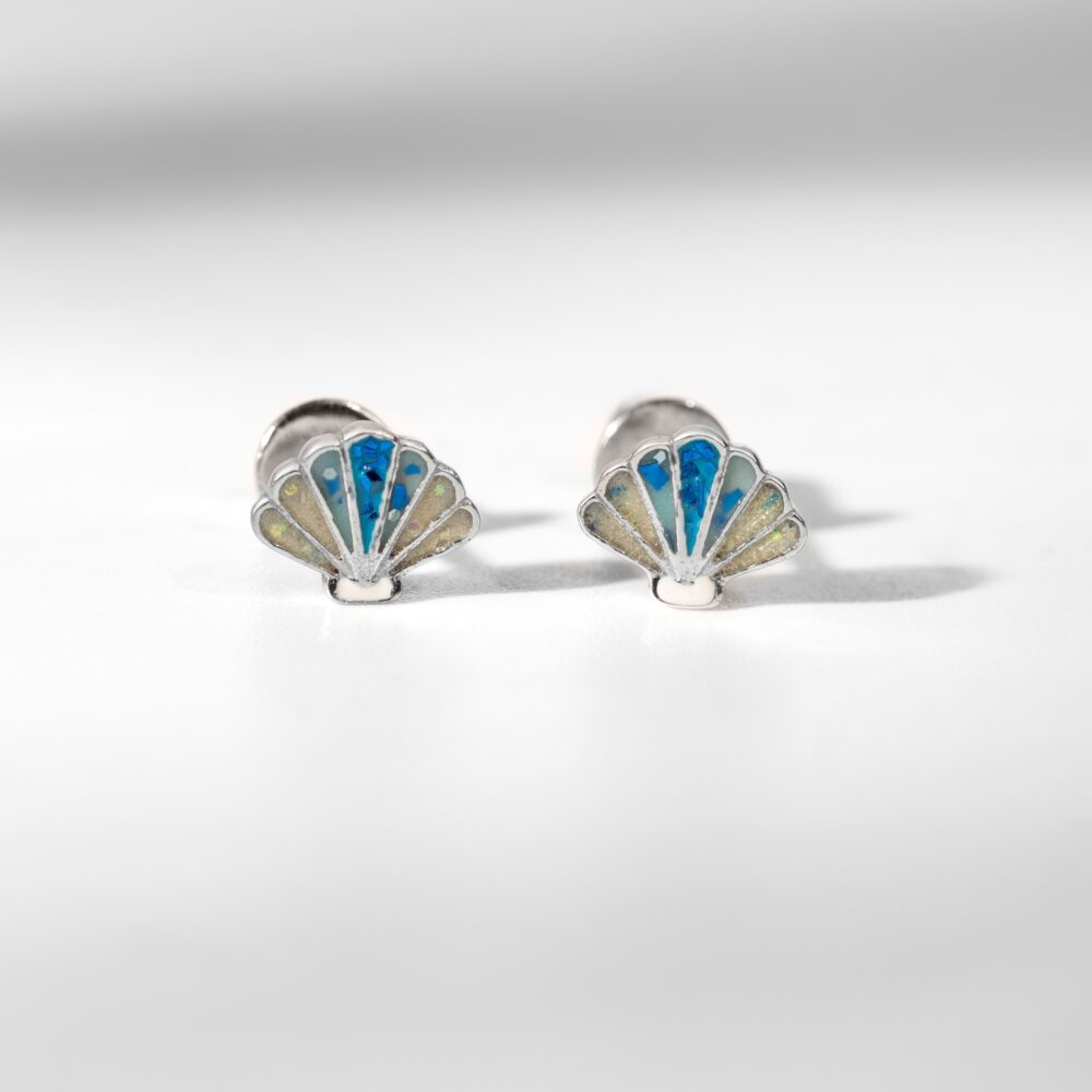 Glitter Shell Earrings in Blue