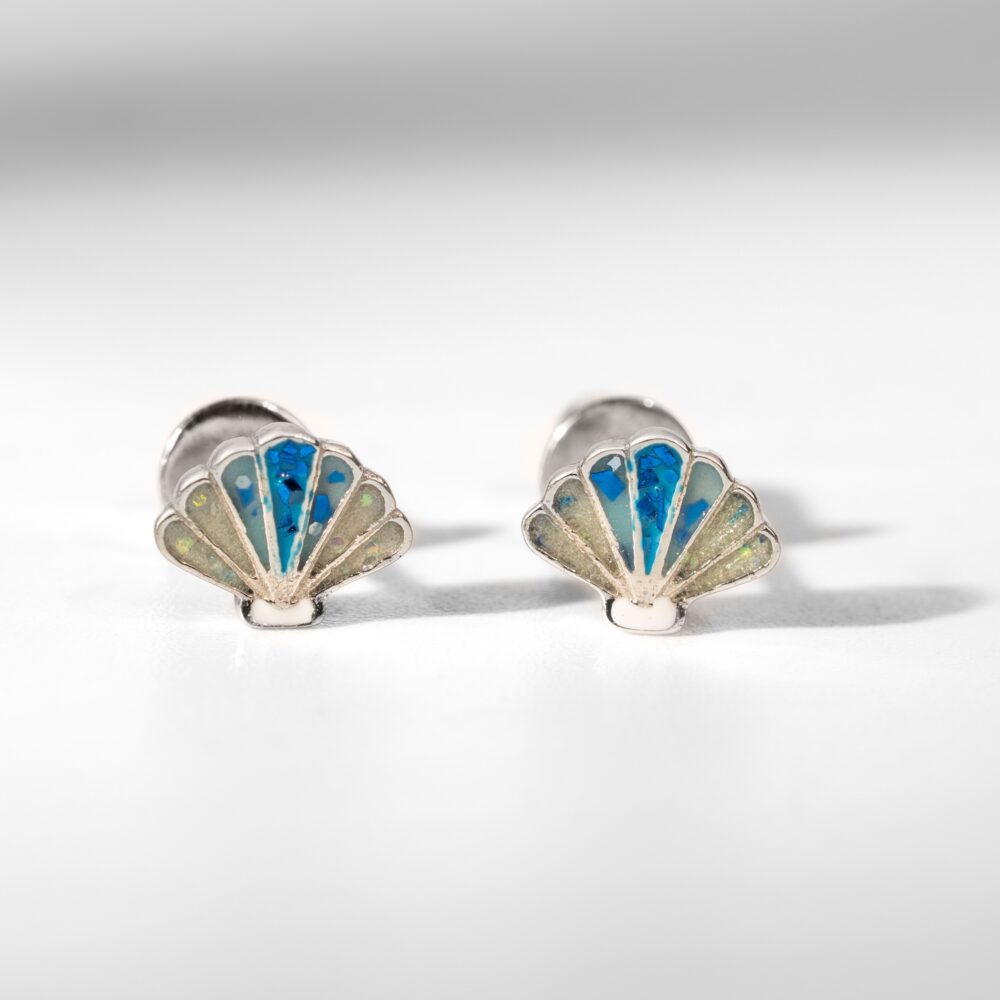 Glitter Shell Earrings in Blue