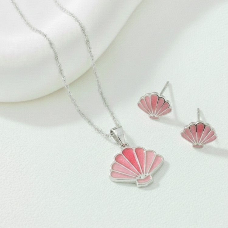 Glitter Sea Shell Jewellery set in Pink