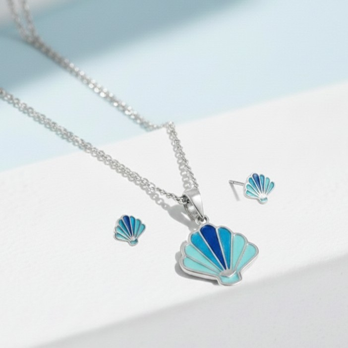 Glitter Sea Shell Jewellery set in Blue