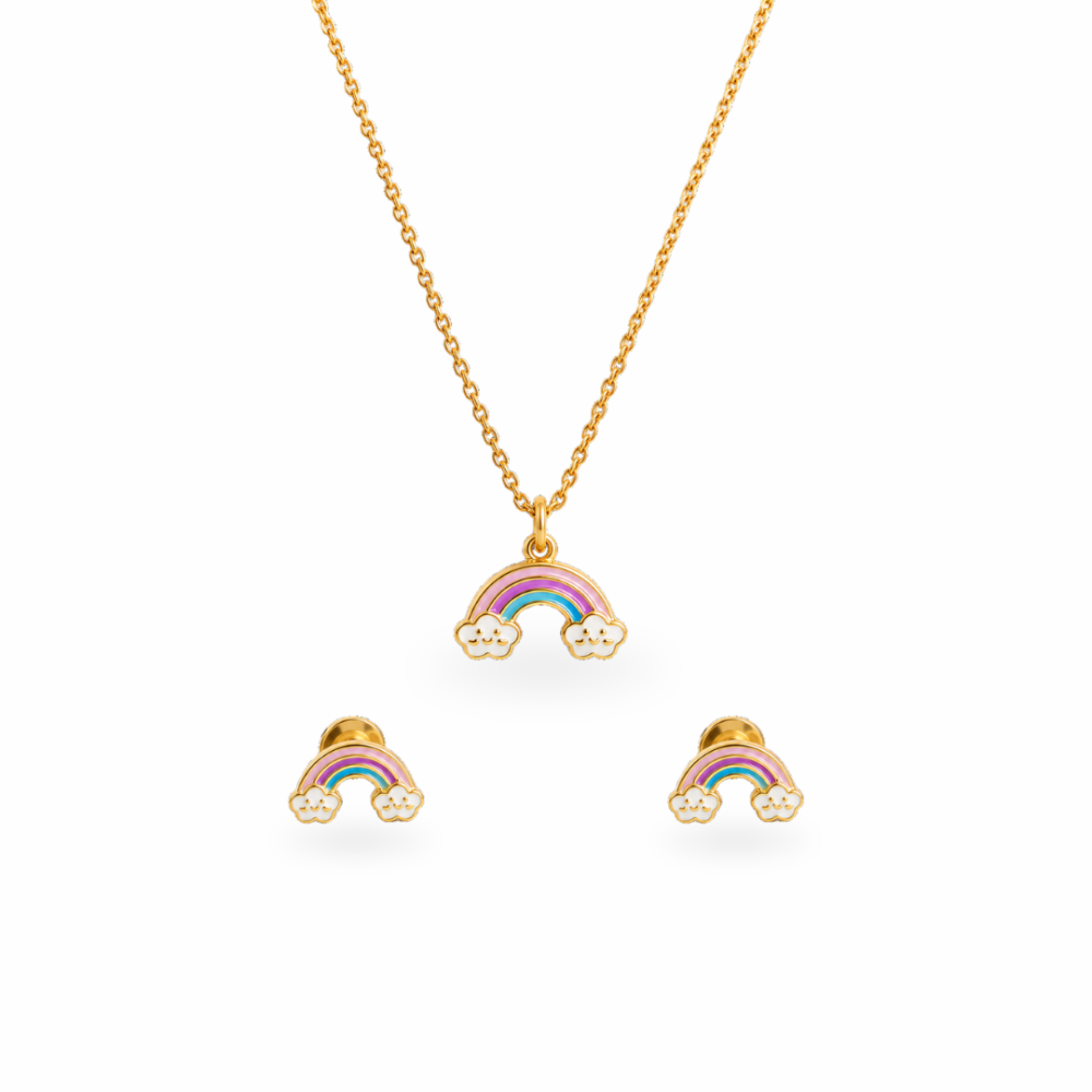 In The Clouds Rainbow Screw Back Earring,Pendant,Link Chain 16"