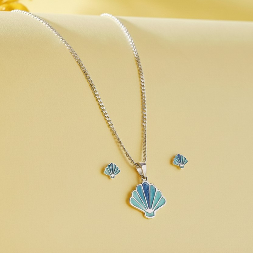 Glitter Sea Shell Jewellery set in Blue