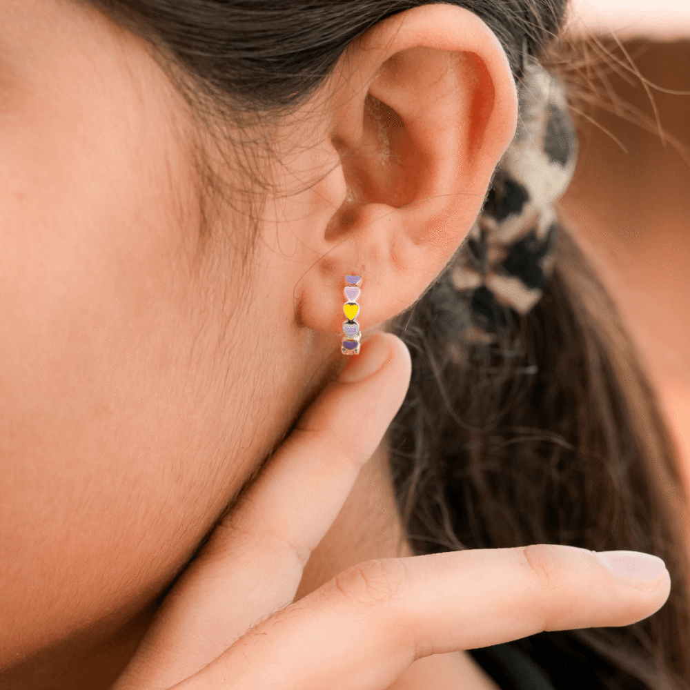 Rainbow Heart Girls Hoop Earrings