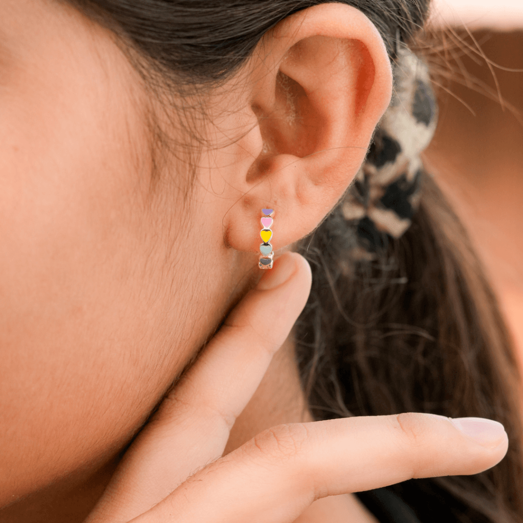 Rainbow Heart Girls Hoop Earrings