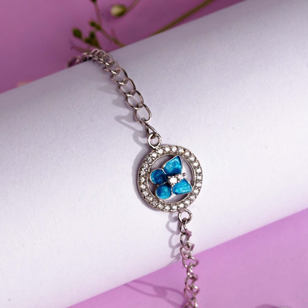 Butterfly in jewelled ring Bracelet- Blue