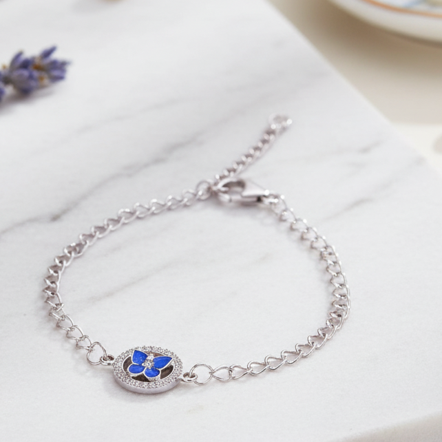 Butterfly in jewelled ring Bracelet- Blue