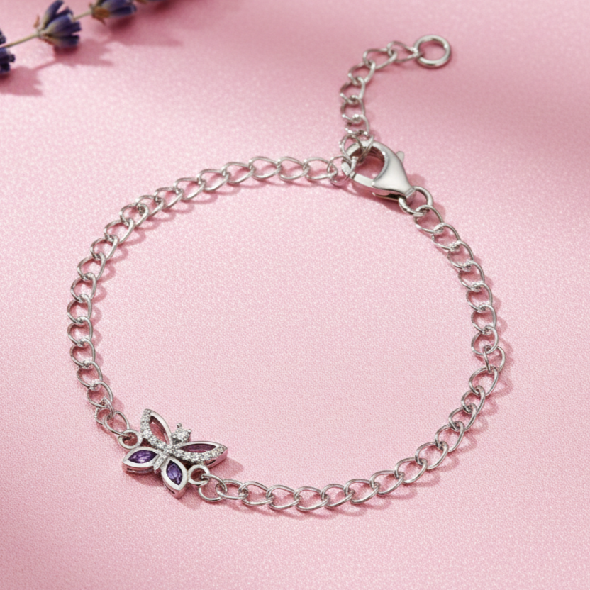 Butterfly With Purple Stone Bracelet