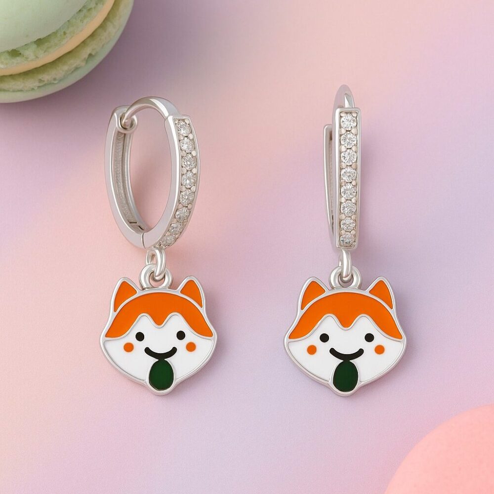 Sparkly Red Panda Dangle Girls Hoops Earrings