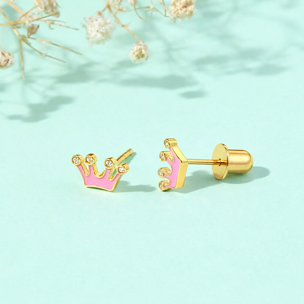 Little Princess Crown Earrings - Pink Color - Image 3