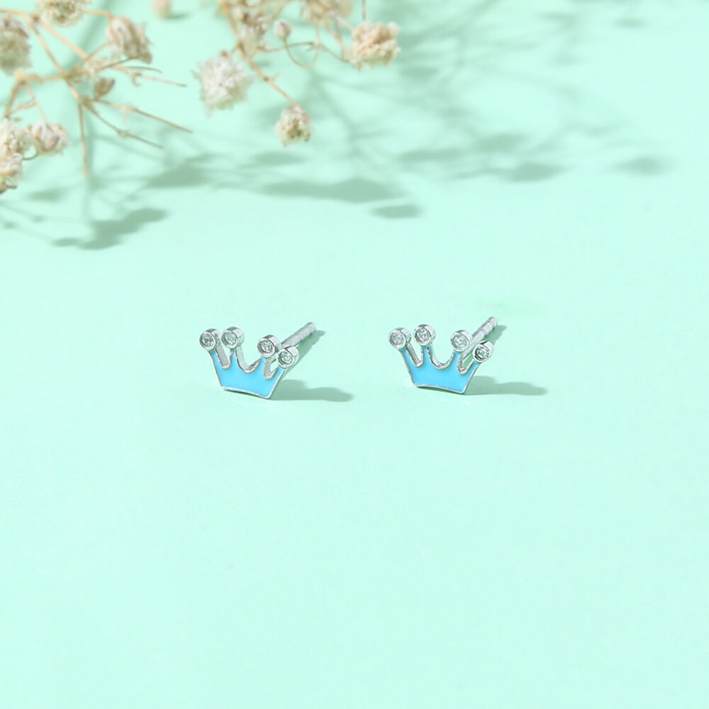 Little Princess Crown Earrings - Blue Color