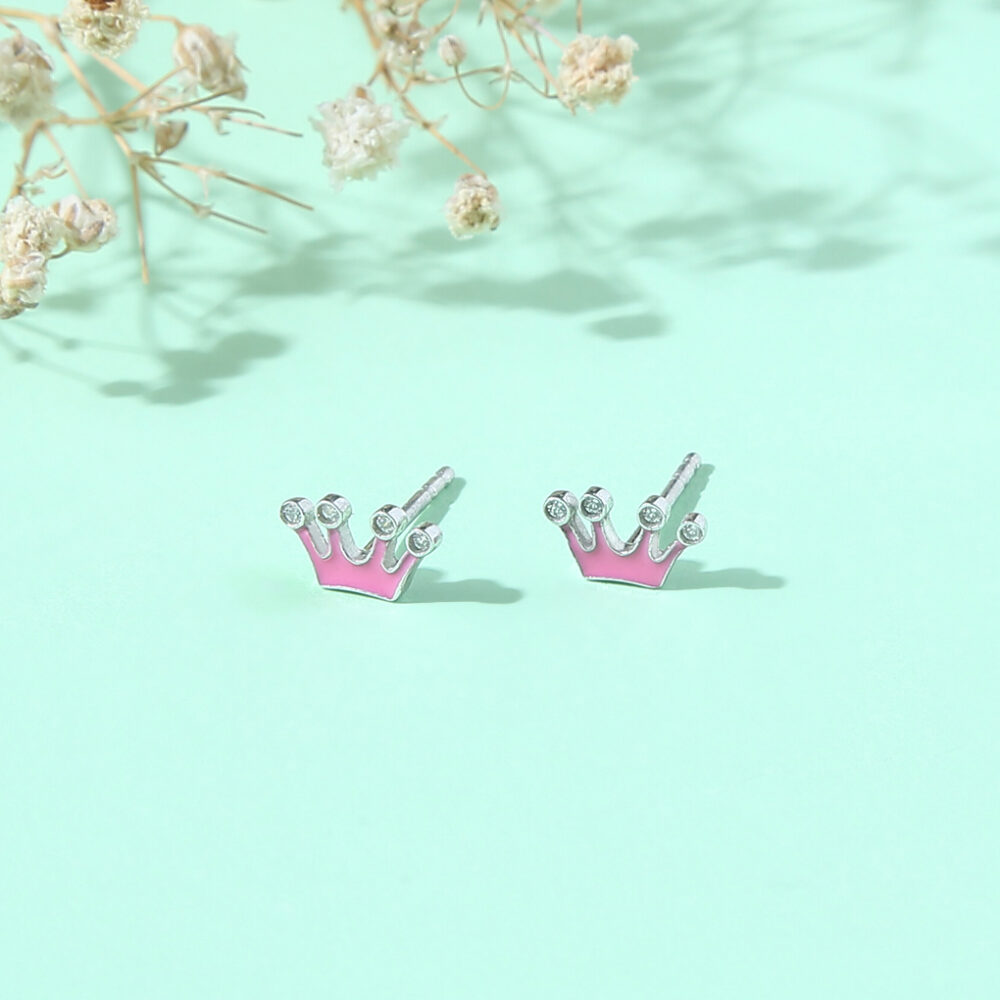 Little Princess Crown Earrings - Pink Color