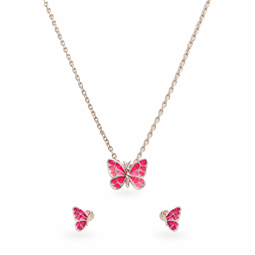 Glitter Split Pink Butterfly Jewelry Set
