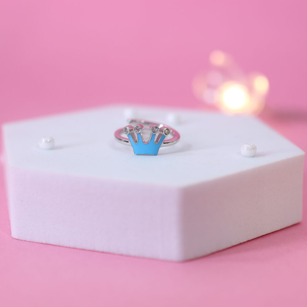 Princess Crown Pure Silver Ring (Blue)