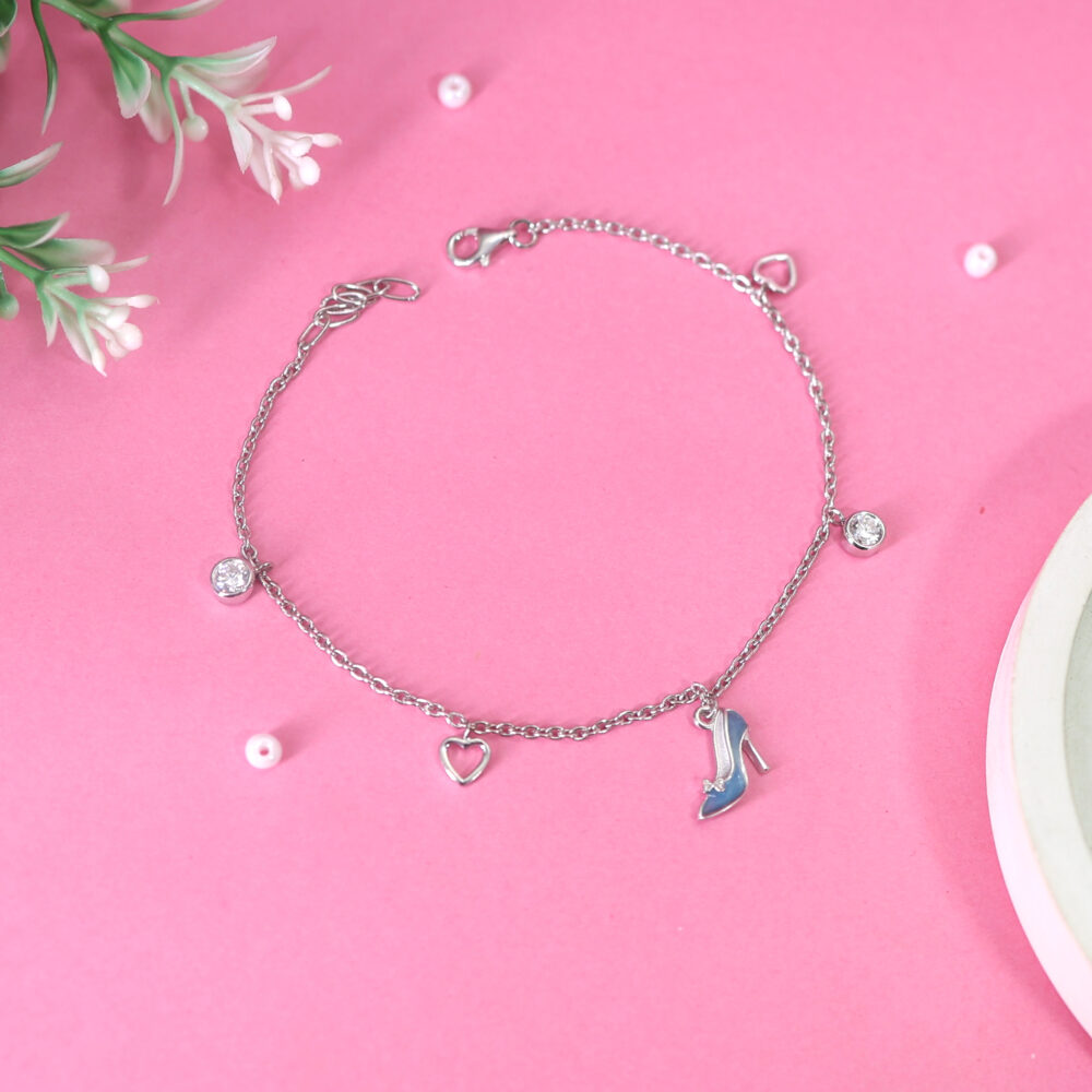 Glass Shoe Silver Anklet
