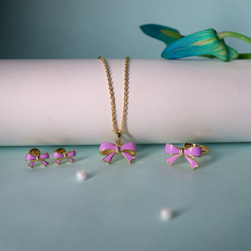 Enchanted Lilac Bow (with Ring) Jewellery Set