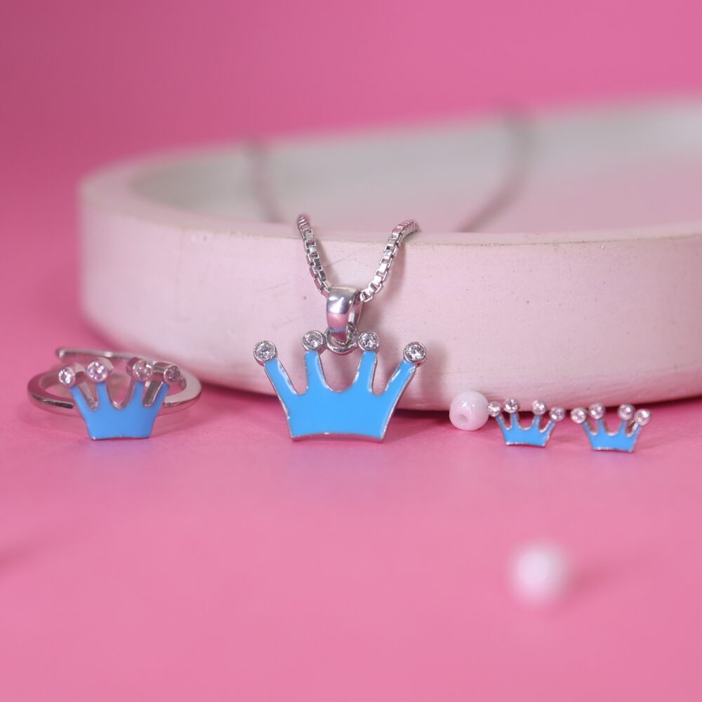 Blue Princess Crown Kids Jewellery Set