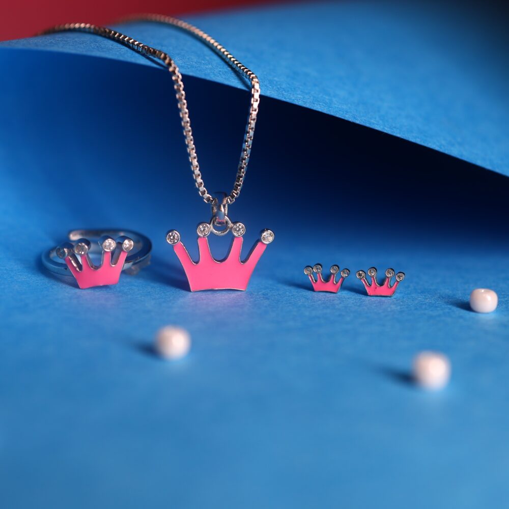 Pink Princess Crown Kids Jewellery Set