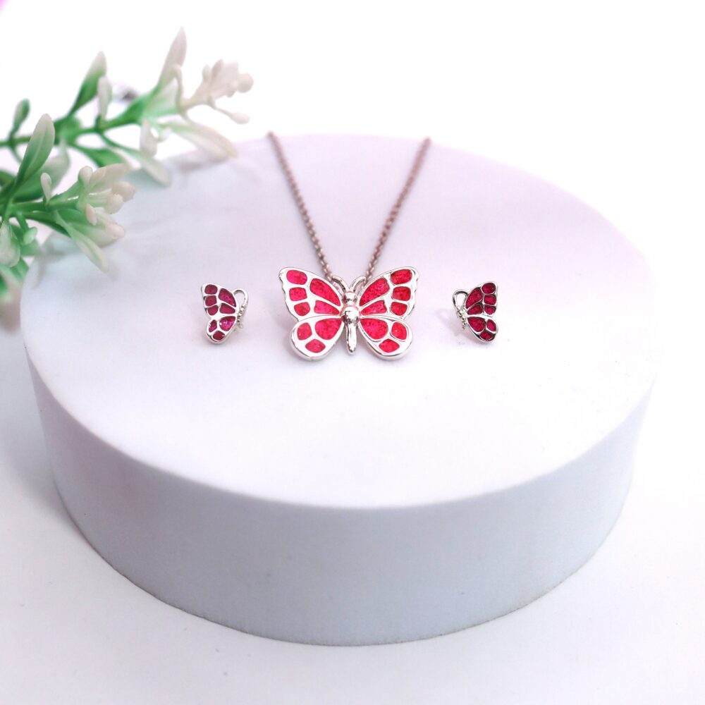 Glitter Split Pink Butterfly Jewelry Set
