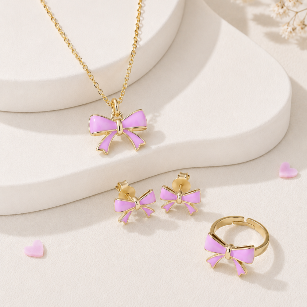 Enchanted Lilac Bow (with Ring) Jewellery Set