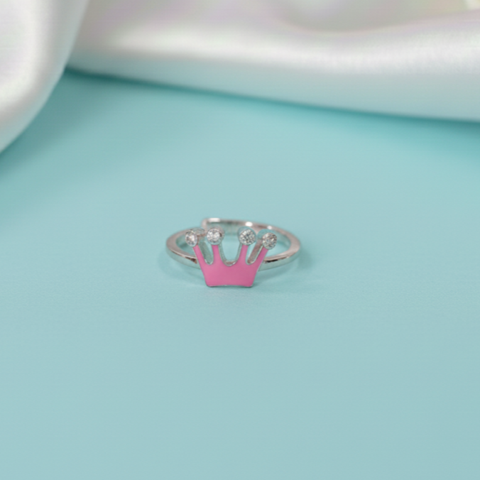 Princess Crown Pure Silver Ring (Pink)