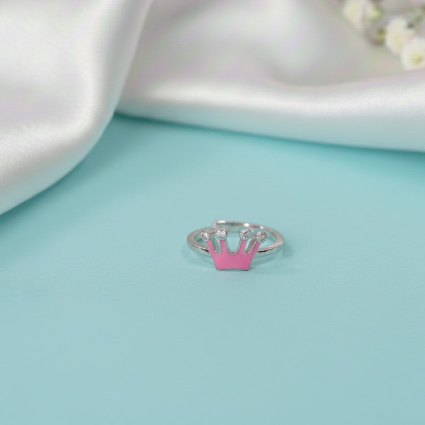 Princess Crown Pure Silver Ring (Pink)