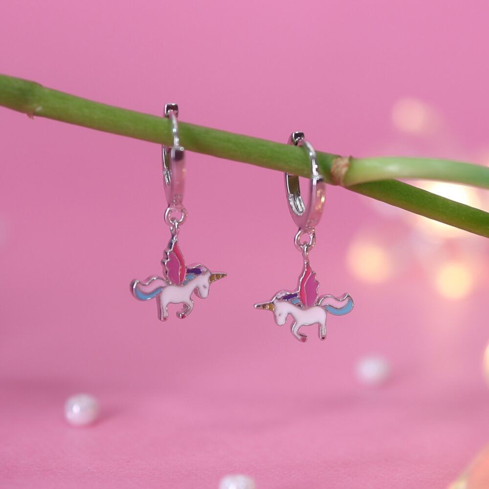 Unicorn in Flight Hoop Earrings for kids