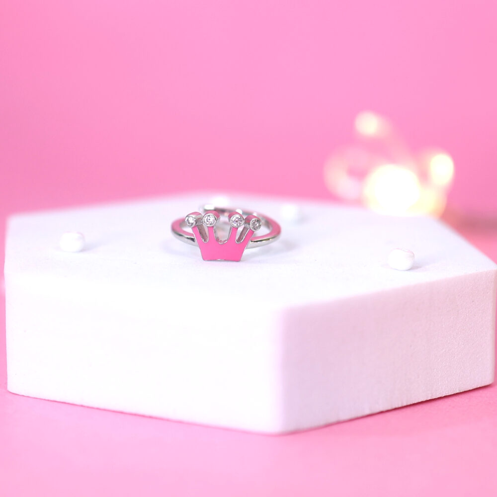 Princess Crown Pure Silver Ring (Pink)
