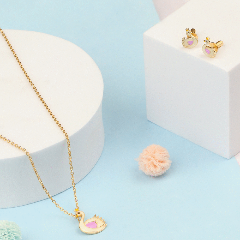 Swan Glow in the Dark Pendant and Earring Set