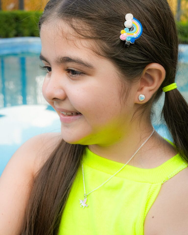 Opal CZ Heart Girl's Earrings - Image 4