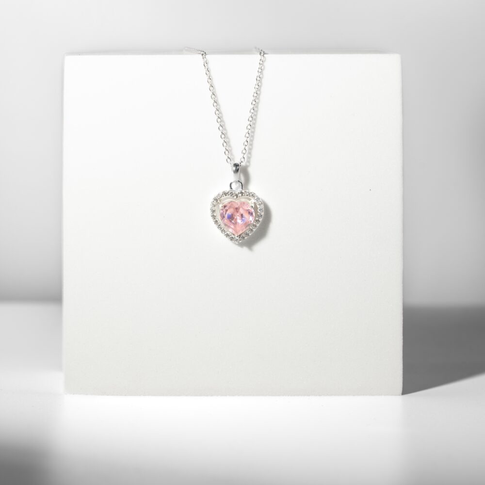 Princess CZ Heart Pendant (Pink)