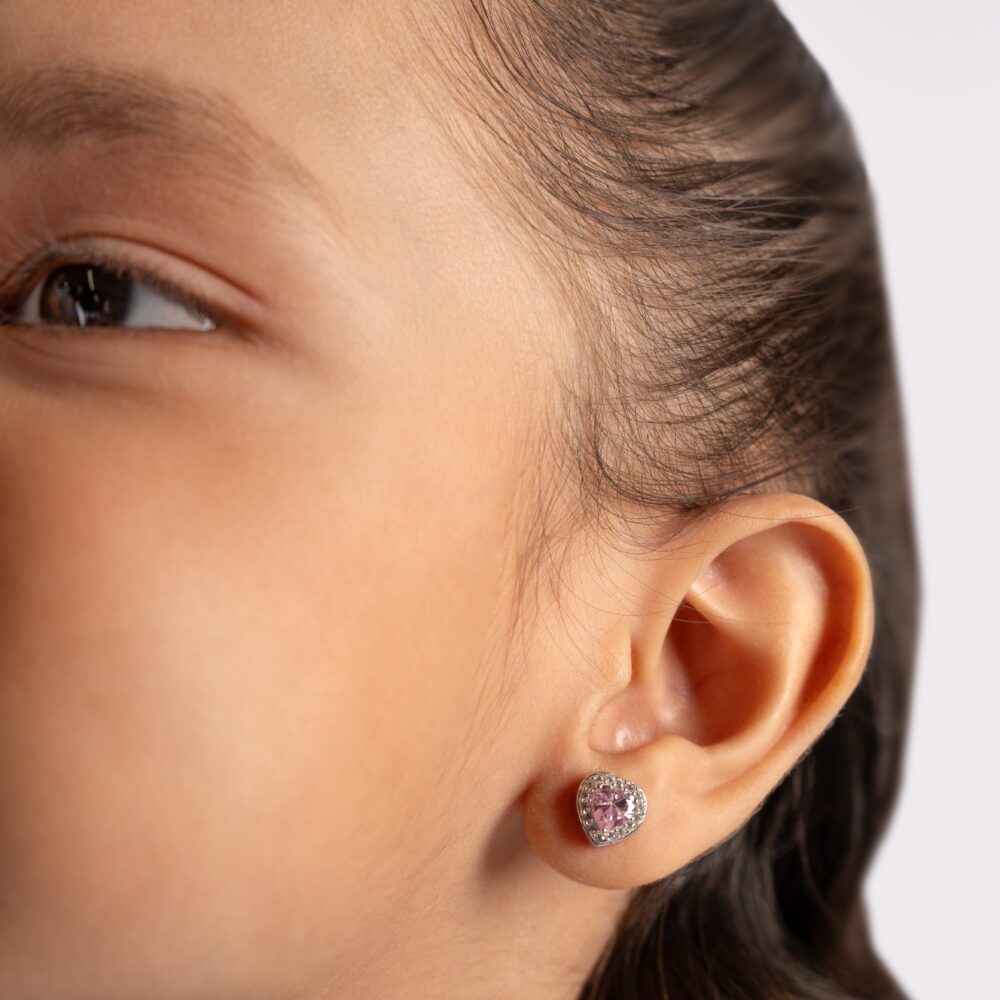 Princess Heart CZ Pink Stud Earrings