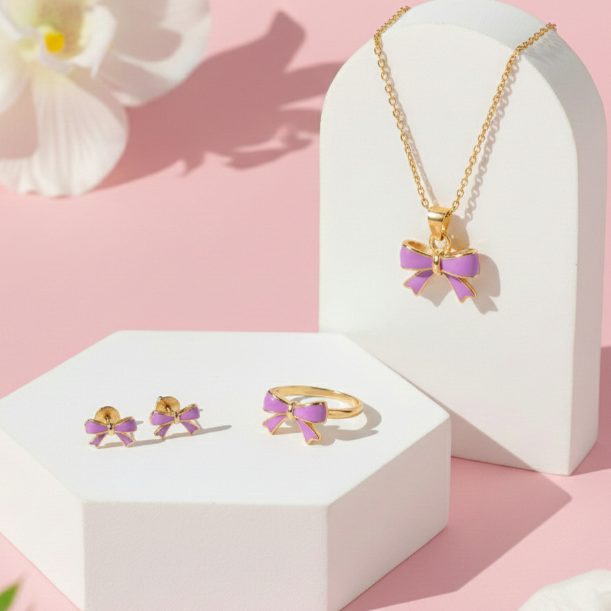Enchanted Lilac Bow (with Ring) Jewellery Set